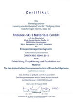 ISO50001 Zertifikat für STEULER-KCH Materials 2024-2027