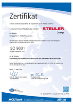 ISO9001 Zertifikat für STEULER-KCH Materials Siershahn 2024-2027