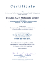 ISO50001 Certificate for STEULER-KCH Materials 2021-2024