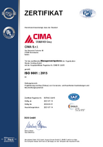 ISO9001 Zertifikat für Cima 2021-2024